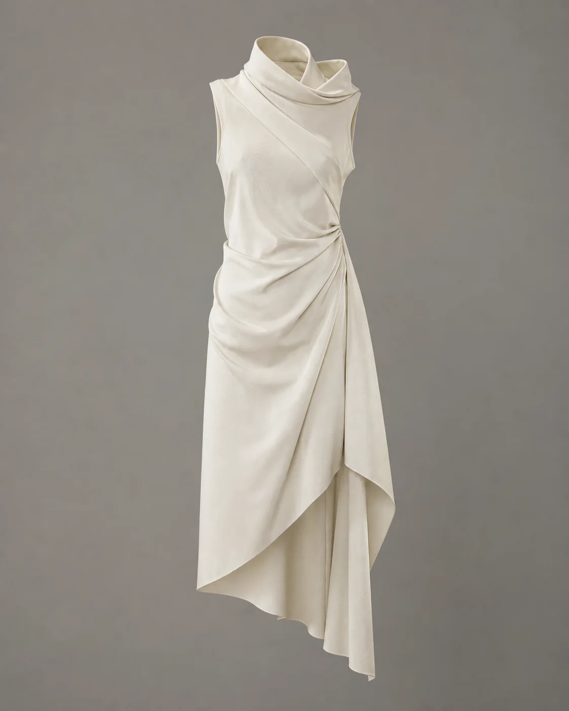 Concept render placeholder of an ivory asymmetric draping study